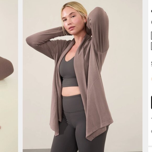 Athleta Pranayama Restore Wrap Cardigan Size M Brown Pockets Athleisure Knit - Picture 1 of 14